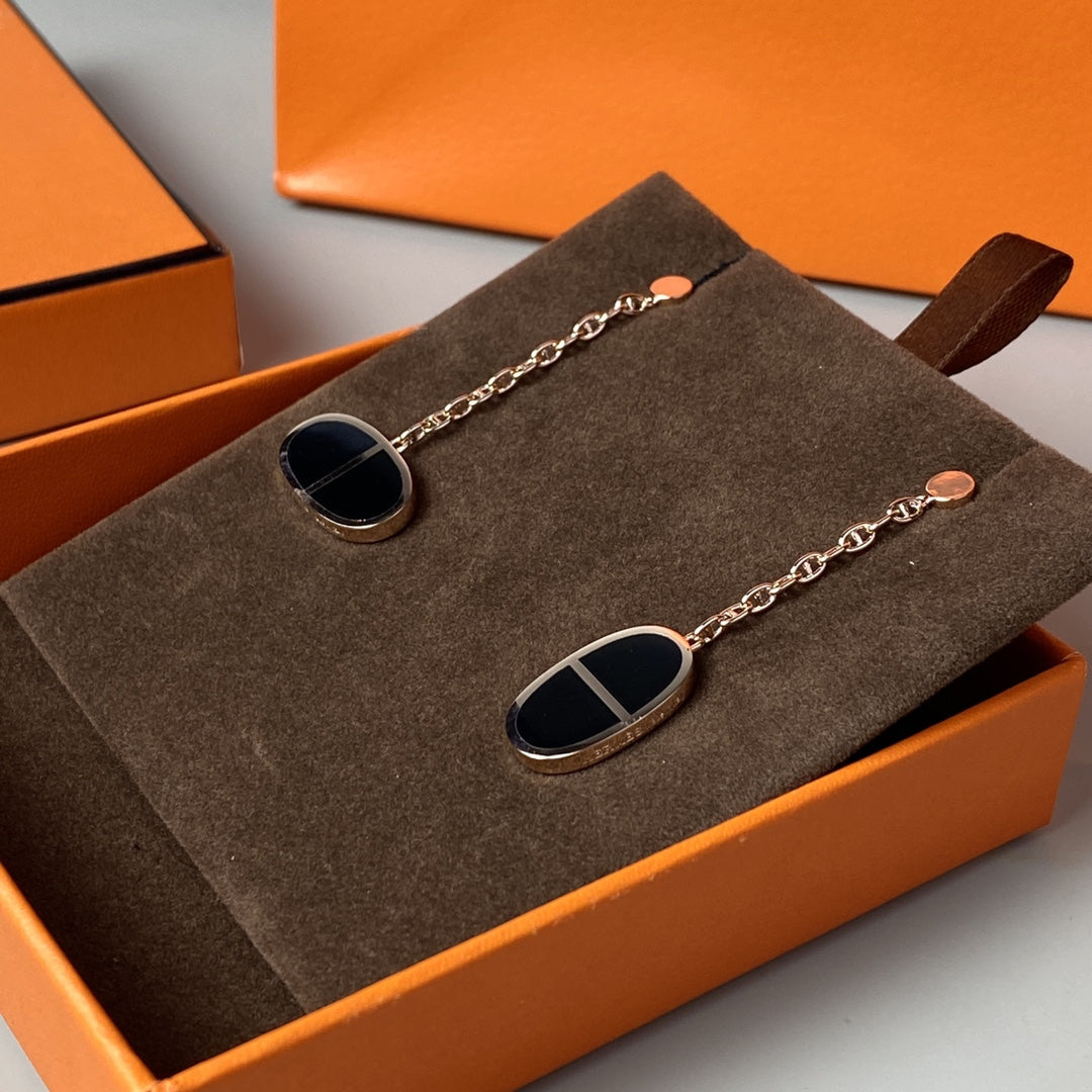 [Lumi Jewellery]CHAINE VERSO BLACK CERAMIC EARRINGS