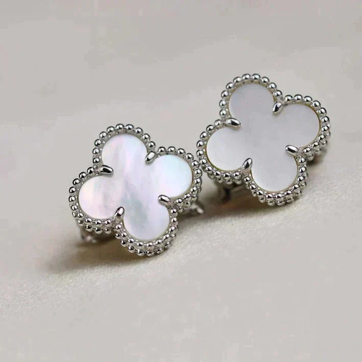[Lumi Jewellery]CLOVER MEDIUM 1 MOTIFS  WHITE MOP EARRINGS SILVER