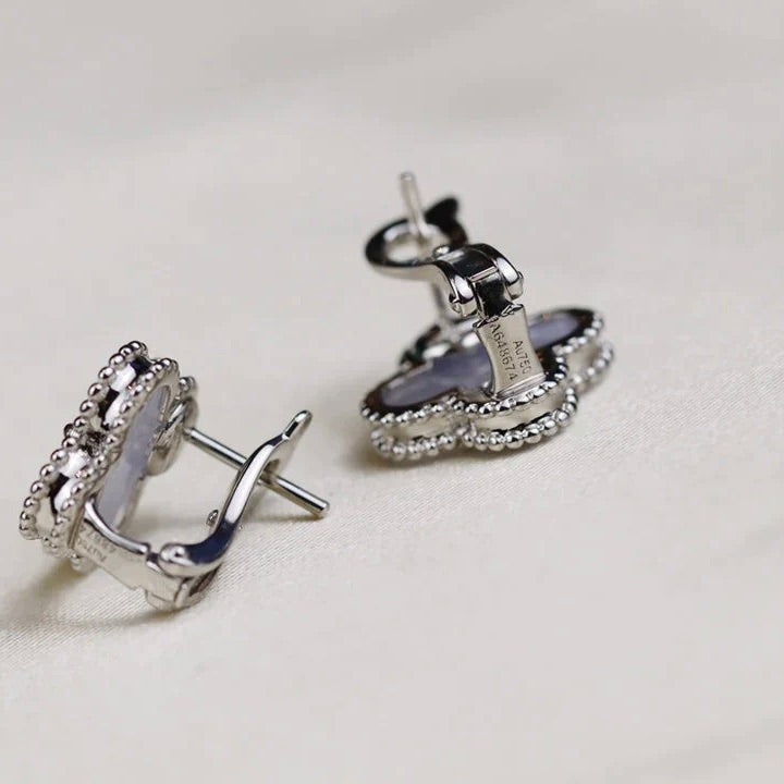 [Lumi Jewellery]CLOVER MEDIUM 1 MOTIFS  WHITE MOP EARRINGS SILVER