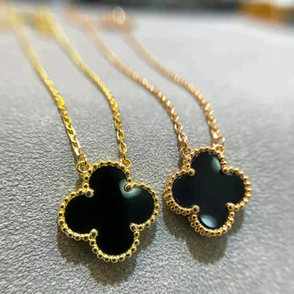 [Lumi Jewellery]CLOVER 15MM BLACK ONYX SINGLE FLOWER NECKLACE