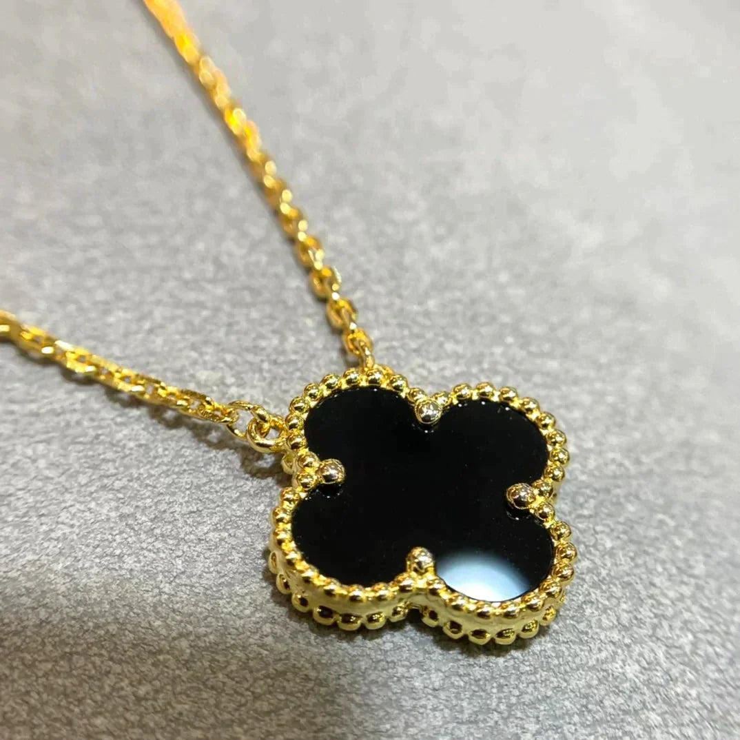 [Lumi Jewellery]CLOVER 15MM BLACK ONYX SINGLE FLOWER NECKLACE