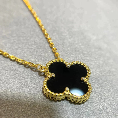 [Lumi Jewellery]CLOVER 15MM BLACK ONYX SINGLE FLOWER NECKLACE