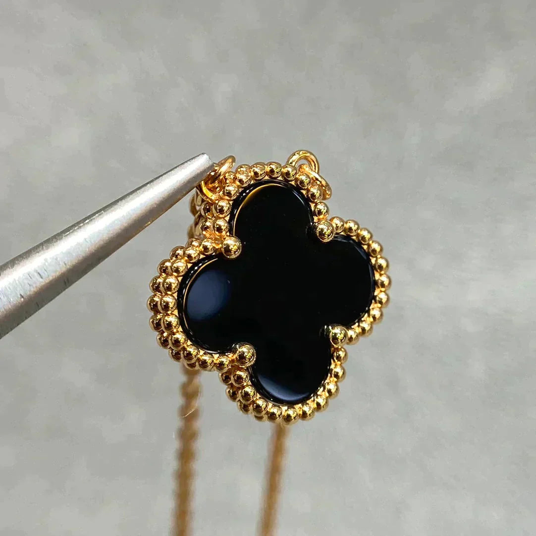[Lumi Jewellery]CLOVER 15MM BLACK ONYX SINGLE FLOWER NECKLACE