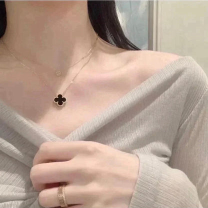 [Lumi Jewellery]CLOVER 15MM BLACK ONYX SINGLE FLOWER NECKLACE