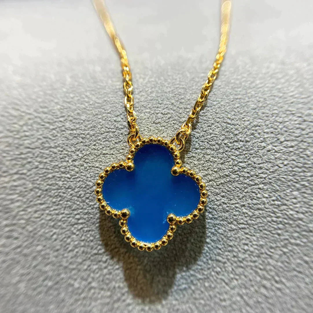[Lumi Jewellery]CLOVER 15MM BLUE AGATE NECKLACE