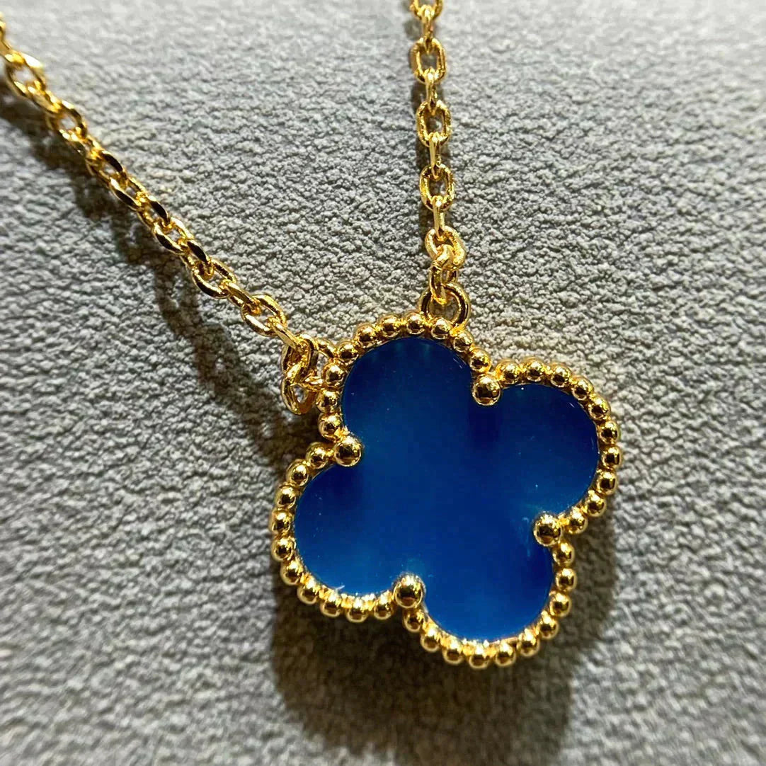 [Lumi Jewellery]CLOVER 15MM BLUE AGATE NECKLACE