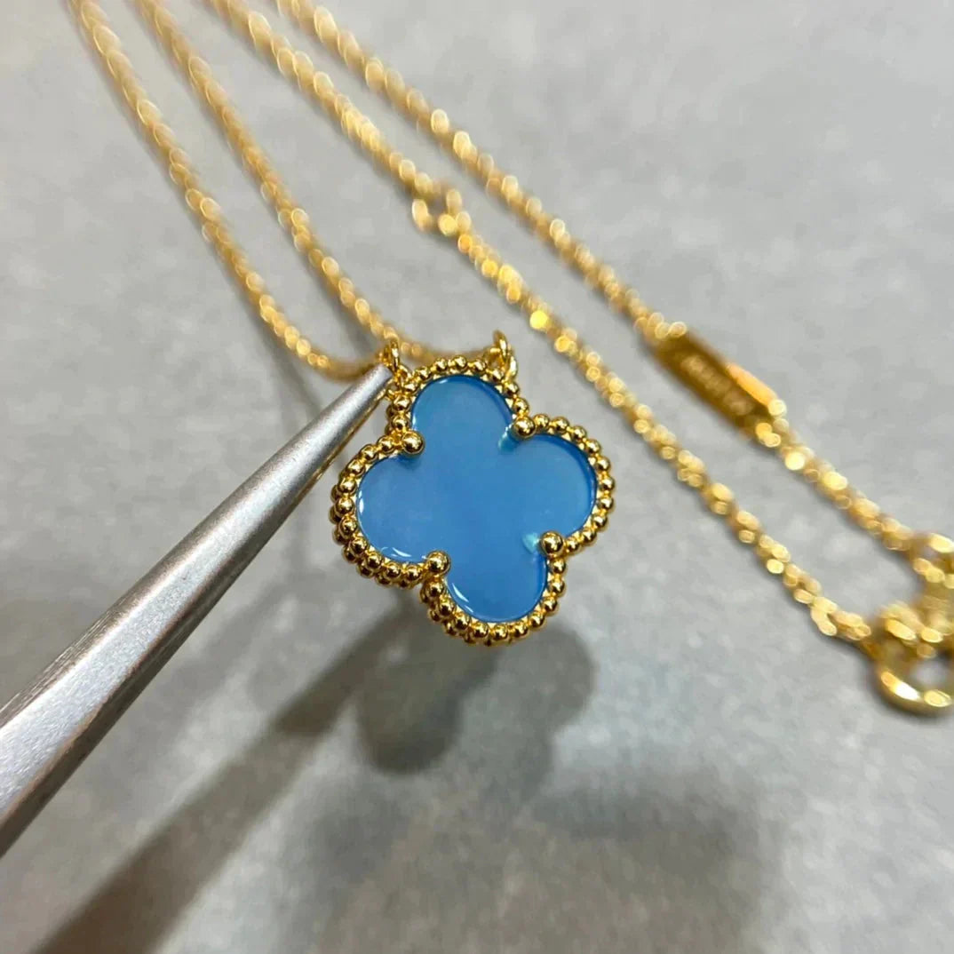 [Lumi Jewellery]CLOVER 15MM BLUE AGATE NECKLACE
