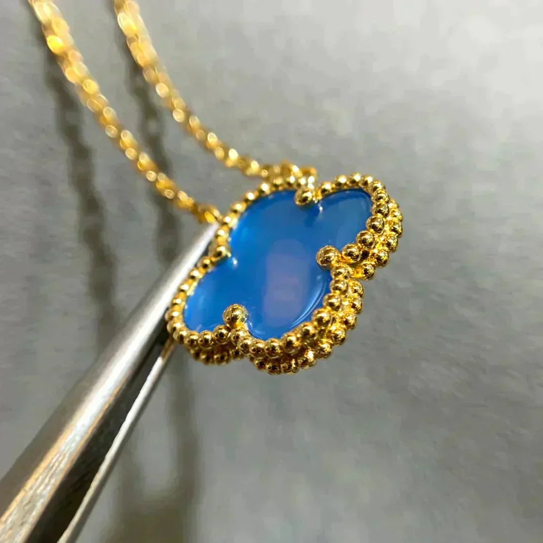 [Lumi Jewellery]CLOVER 15MM BLUE AGATE NECKLACE