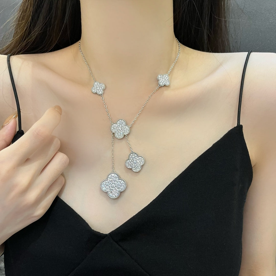 [Lumi Jewellery]CLOVER 5 MOTIFS SILVER DIAMONDS NECKLACE