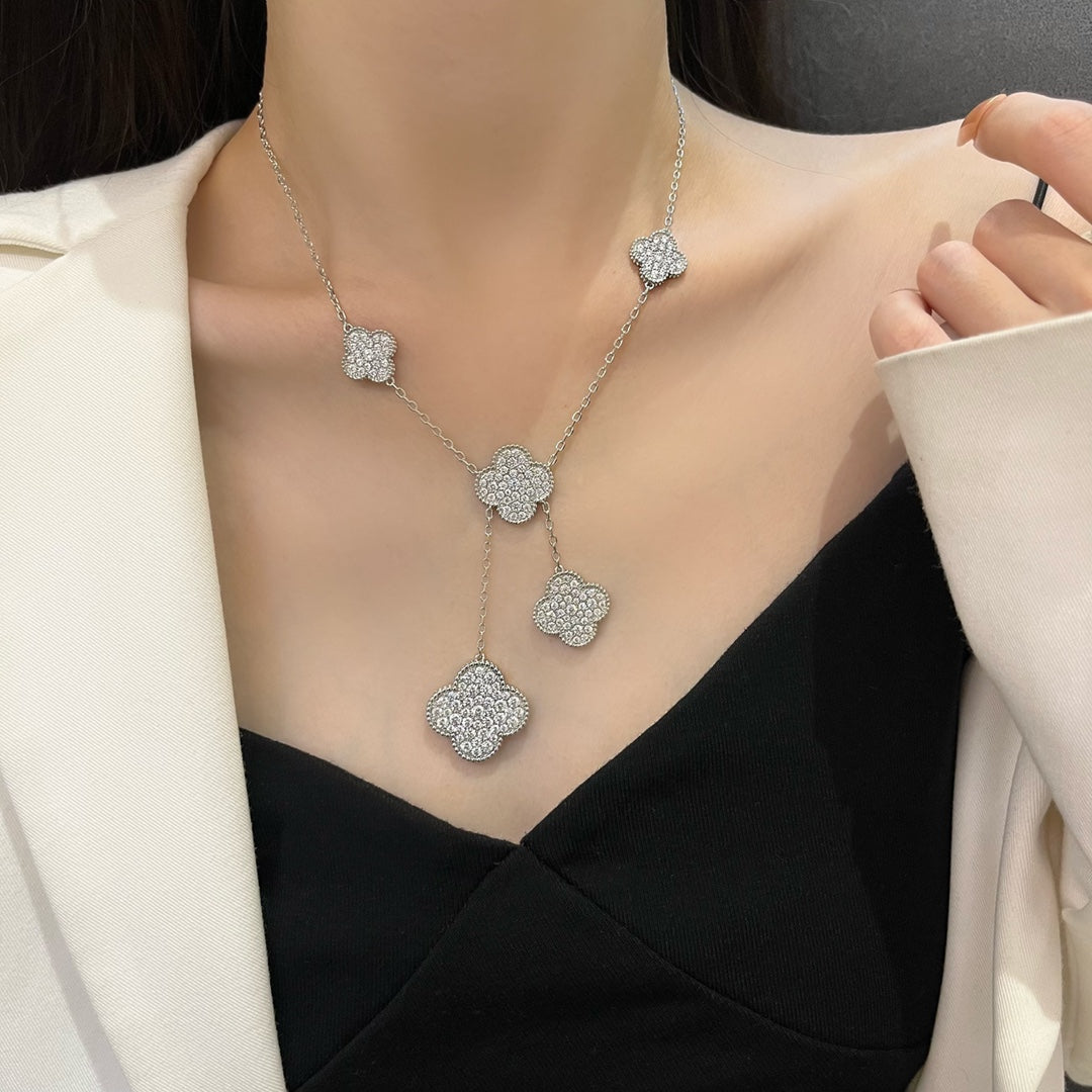[Lumi Jewellery]CLOVER 5 MOTIFS SILVER DIAMONDS NECKLACE