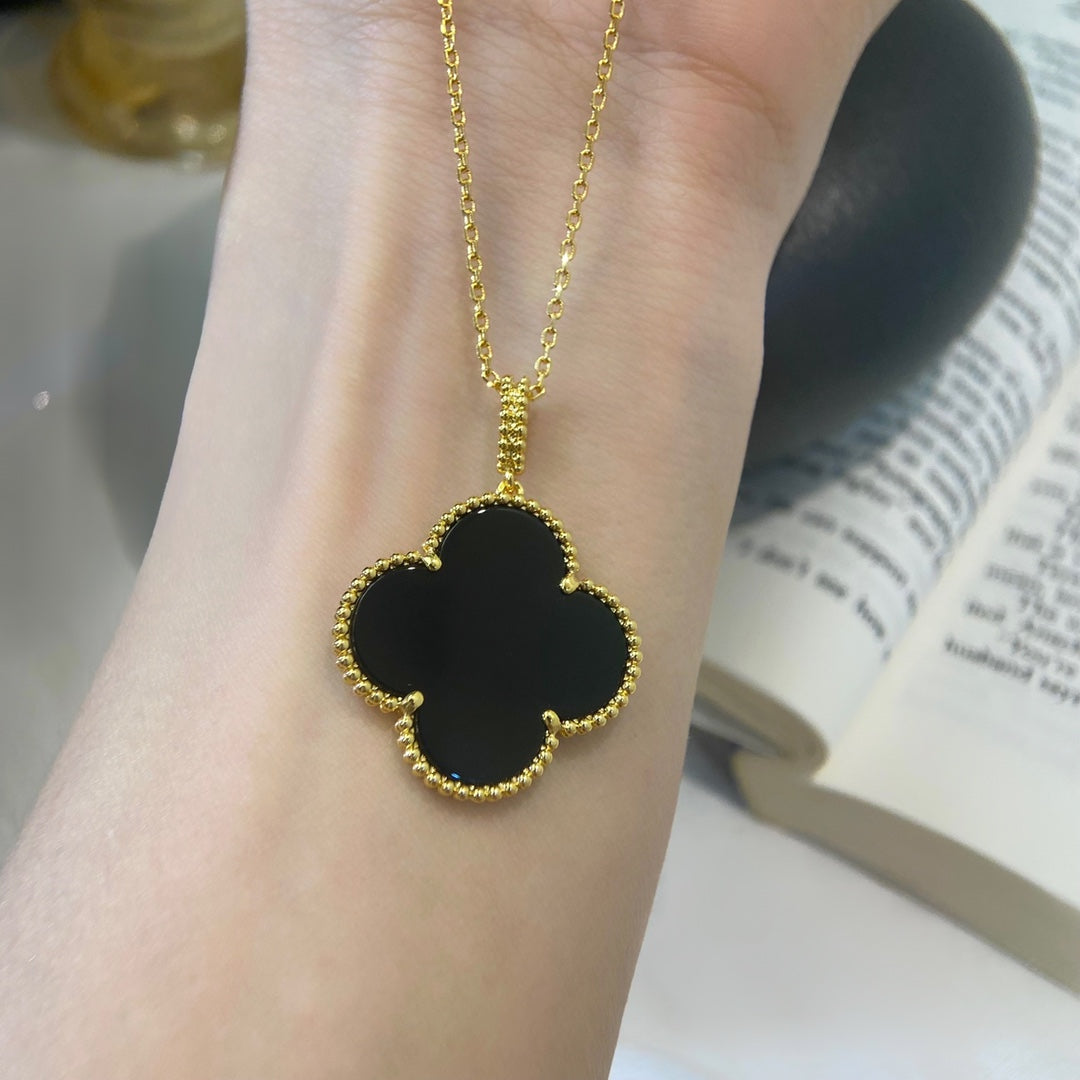 [Lumi Jewellery]CLOVER 25MM NECKLACE GOLD ONYX