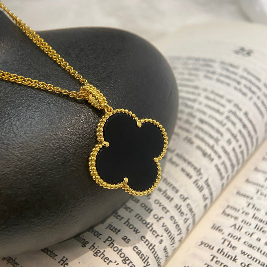 [Lumi Jewellery]CLOVER 25MM NECKLACE GOLD ONYX