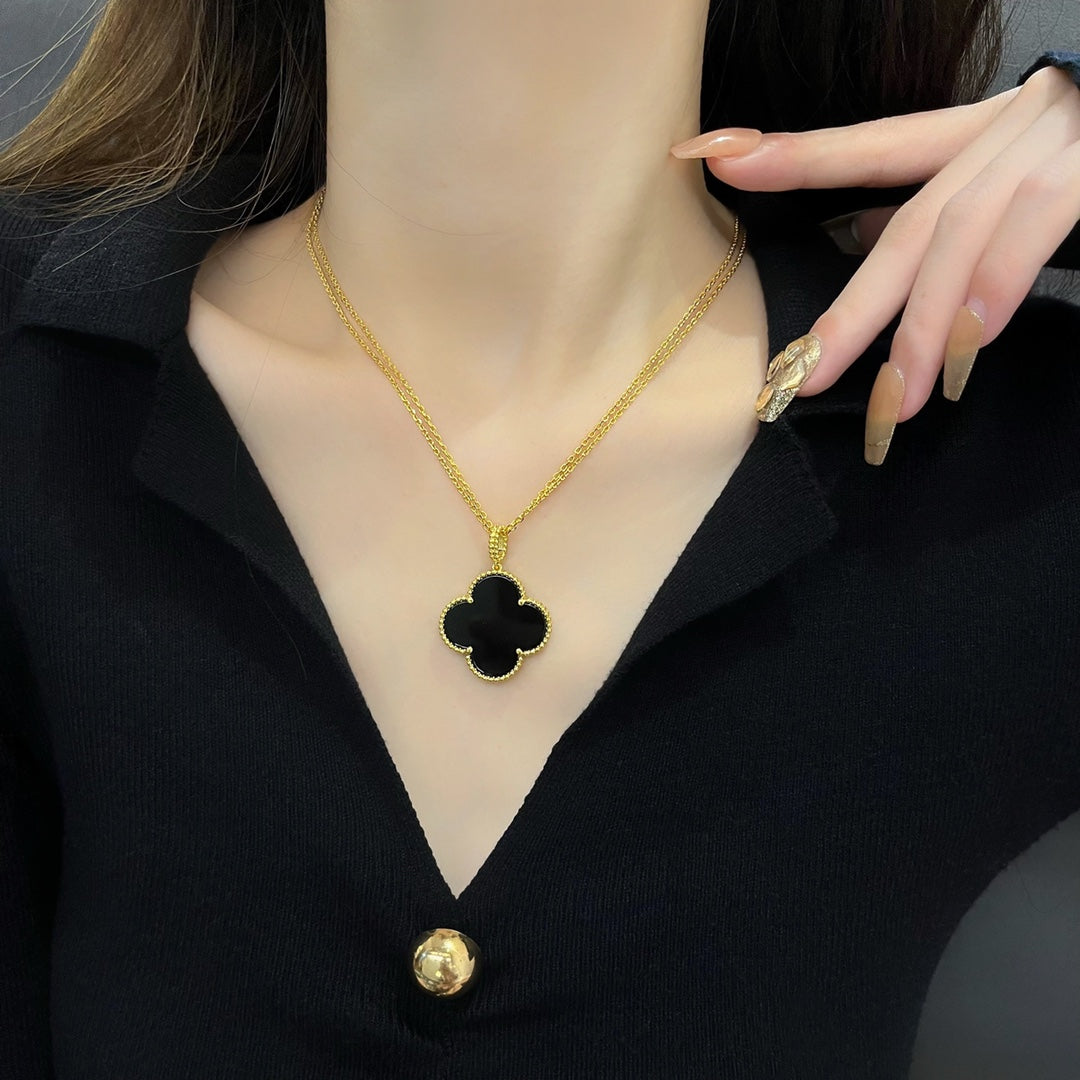 [Lumi Jewellery]CLOVER 25MM NECKLACE GOLD ONYX