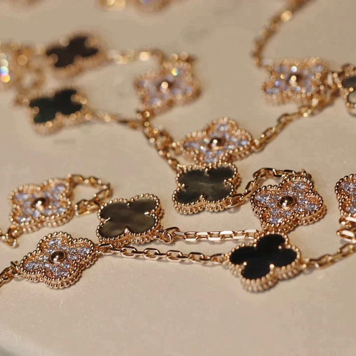 [Lumi Jewellery]CLOVER 20 MOTIFS DARK MOP DIAMOND  NECKLACE