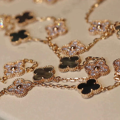 [Lumi Jewellery]CLOVER 20 MOTIFS DARK MOP DIAMOND  NECKLACE