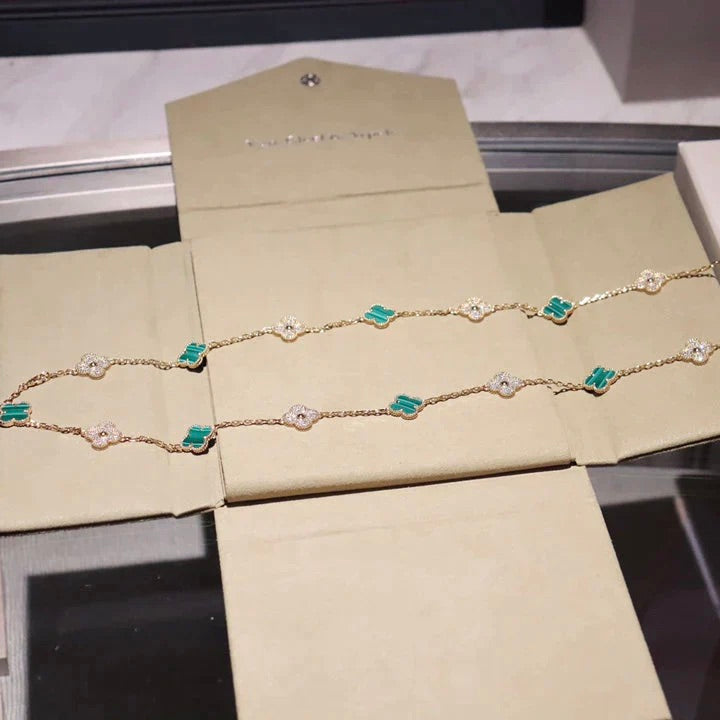 [Lumi Jewellery]CLOVER 20 MOTIFS MALACHITE DIAMOND NECKLACE