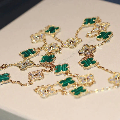 [Lumi Jewellery]CLOVER 20 MOTIFS MALACHITE DIAMOND NECKLACE