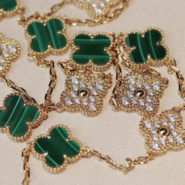 [Lumi Jewellery]CLOVER 20 MOTIFS MALACHITE DIAMOND NECKLACE
