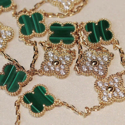 [Lumi Jewellery]CLOVER 20 MOTIFS MALACHITE DIAMOND NECKLACE