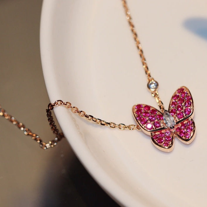[Lumi Jewellery]BUTTERFLY RED DIAMOND ROSE GOLD NECKLACE