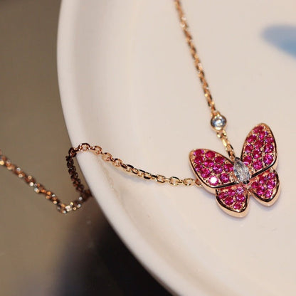 [Lumi Jewellery]BUTTERFLY RED DIAMOND ROSE GOLD NECKLACE