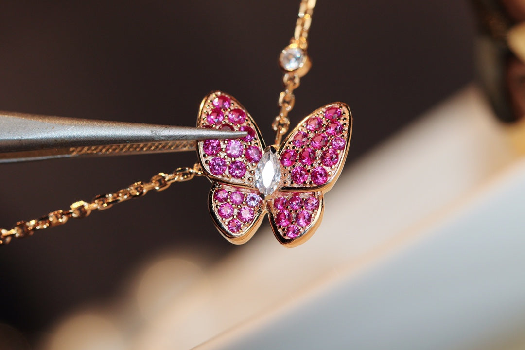 [Lumi Jewellery]BUTTERFLY RED DIAMOND ROSE GOLD NECKLACE