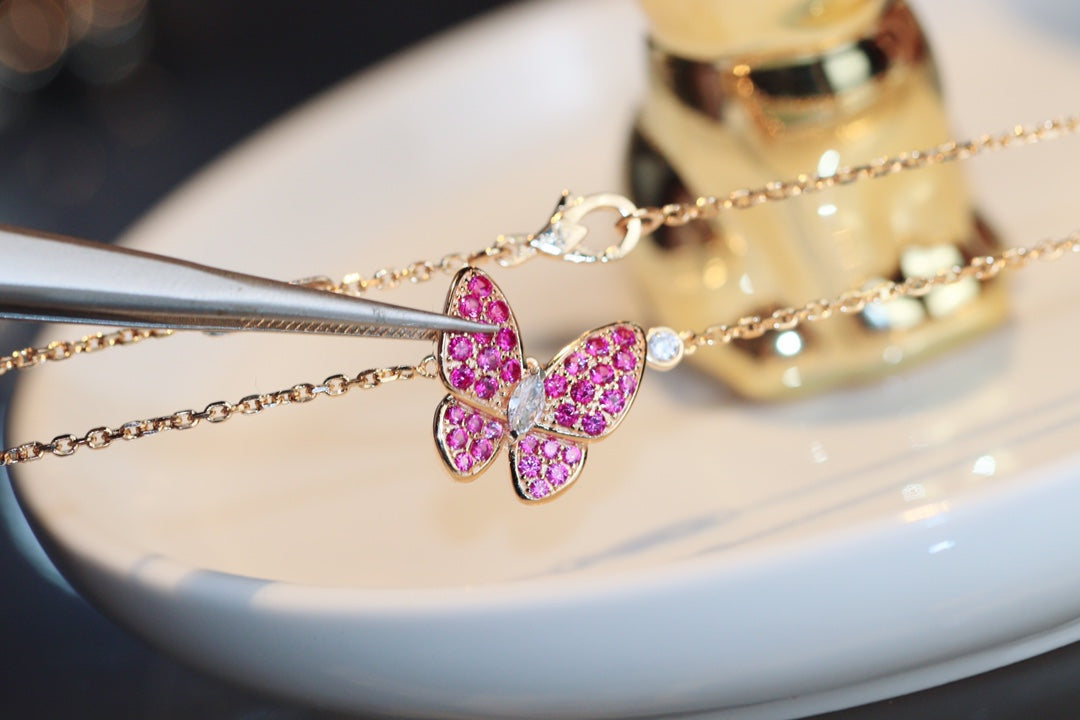 [Lumi Jewellery]BUTTERFLY RED DIAMOND ROSE GOLD NECKLACE