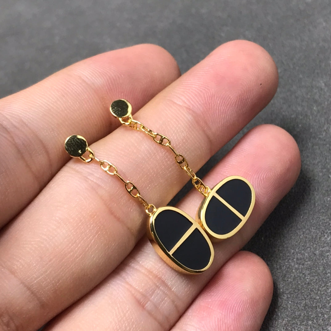 [Lumi Jewellery]CHAINE VERSO BLACK CERAMIC SILVER EARRINGS