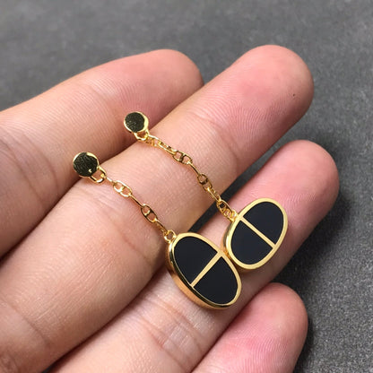 [Lumi Jewellery]CHAINE VERSO BLACK CERAMIC SILVER EARRINGS