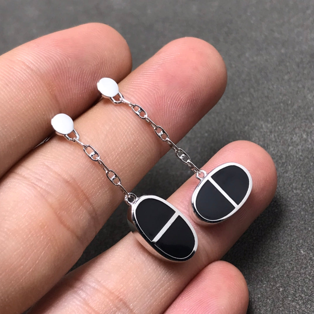 [Lumi Jewellery]CHAINE VERSO BLACK CERAMIC SILVER EARRINGS