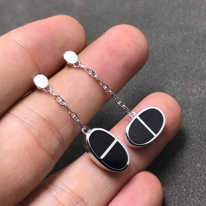 [Lumi Jewellery]CHAINE VERSO BLACK CERAMIC SILVER EARRINGS