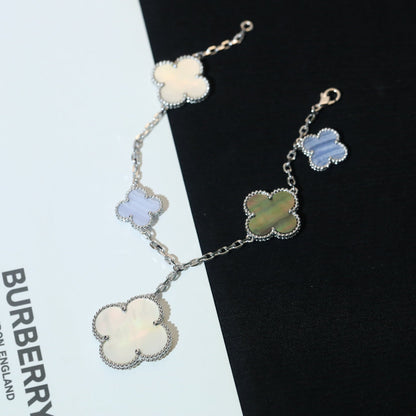 [Lumi Jewellery]CLOVER BRACELET 5 MOTIFS MOP CHALCEDONY SILVER
