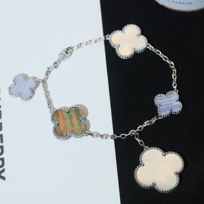 [Lumi Jewellery]CLOVER BRACELET 5 MOTIFS MOP CHALCEDONY SILVER