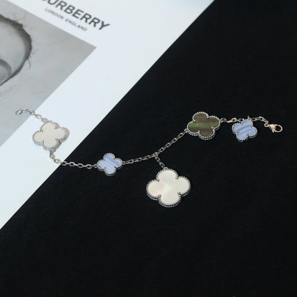 [Lumi Jewellery]CLOVER BRACELET 5 MOTIFS MOP CHALCEDONY SILVER