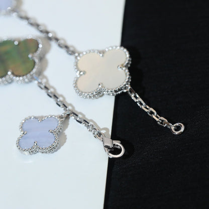 [Lumi Jewellery]CLOVER BRACELET 5 MOTIFS MOP CHALCEDONY SILVER