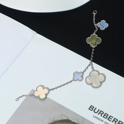 [Lumi Jewellery]CLOVER BRACELET 5 MOTIFS MOP CHALCEDONY SILVER