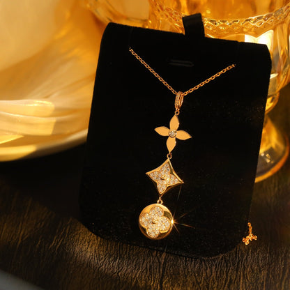 [Lumi Jewellery]STAR AND SUN DIAMOND PINK GOLD NECKLACE