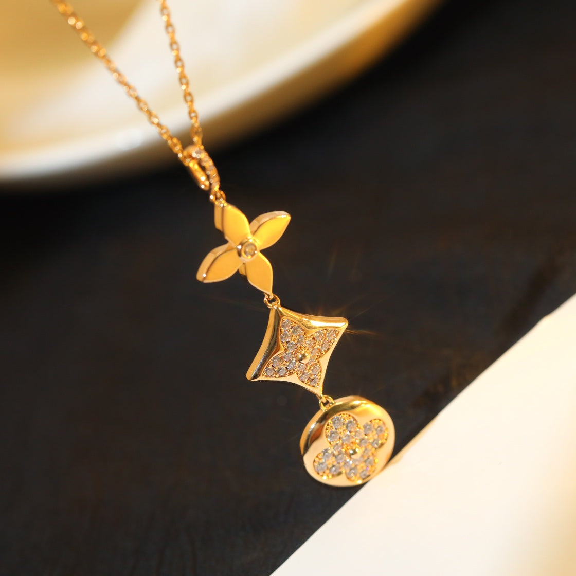 [Lumi Jewellery]STAR AND SUN DIAMOND PINK GOLD NECKLACE