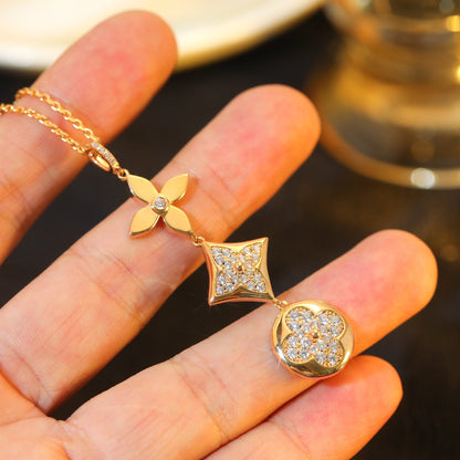 [Lumi Jewellery]STAR AND SUN DIAMOND PINK GOLD NECKLACE