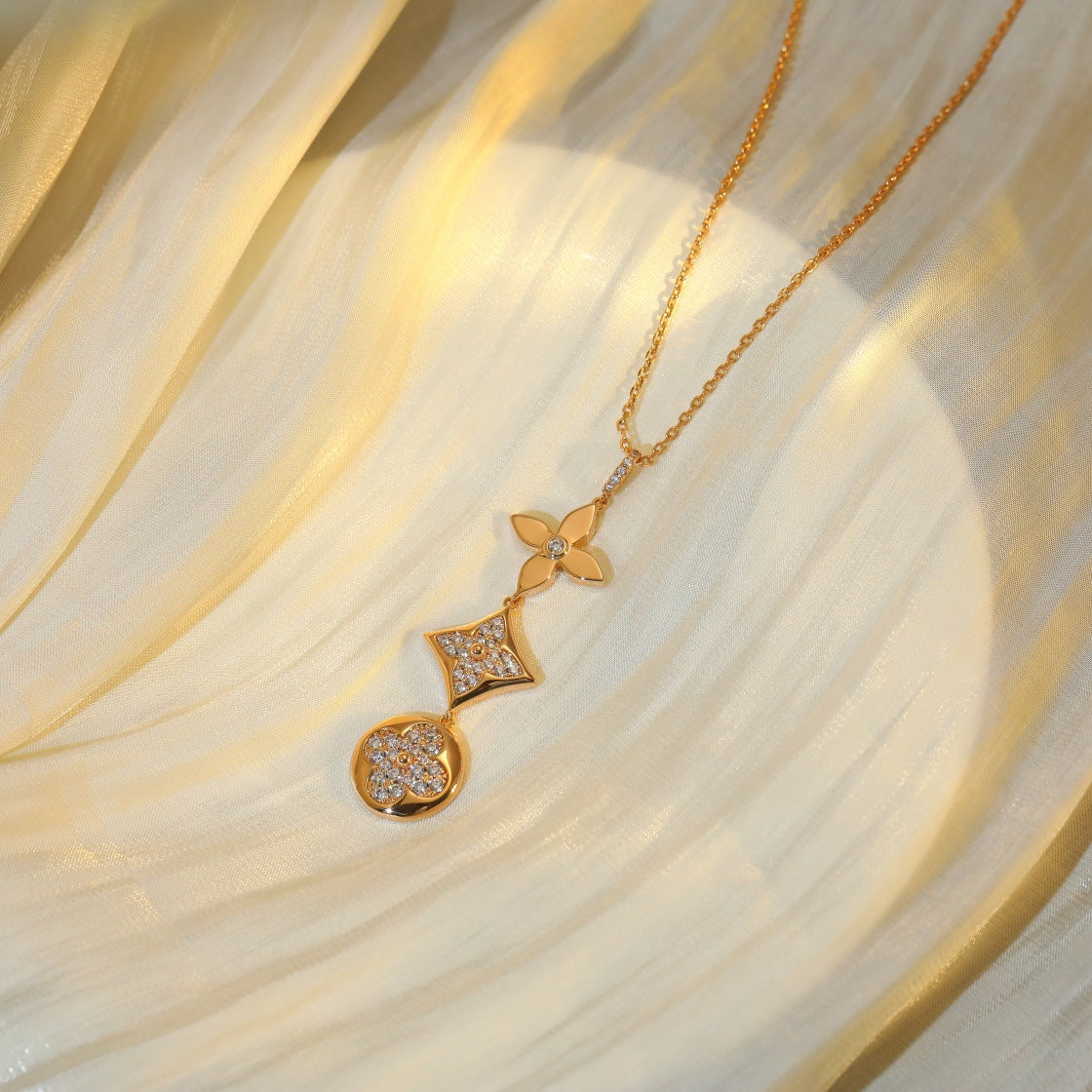 [Lumi Jewellery]STAR AND SUN DIAMOND PINK GOLD NECKLACE