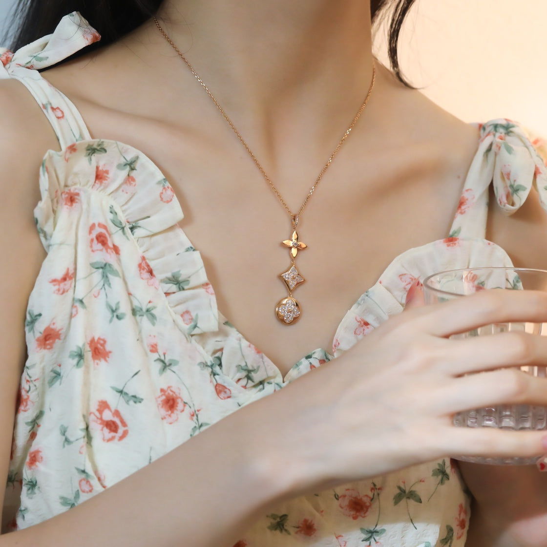 [Lumi Jewellery]STAR AND SUN DIAMOND PINK GOLD NECKLACE