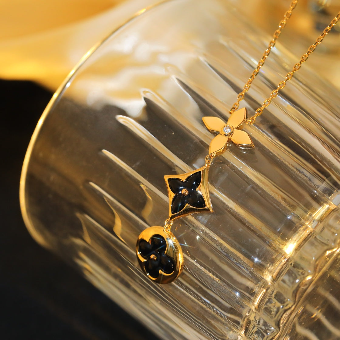 [Lumi Jewellery]STAR AND SUN ONYX PINK GOLD NECKLACE
