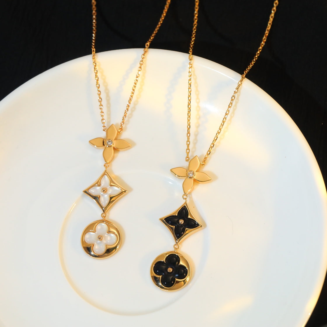 [Lumi Jewellery]STAR AND SUN ONYX PINK GOLD NECKLACE