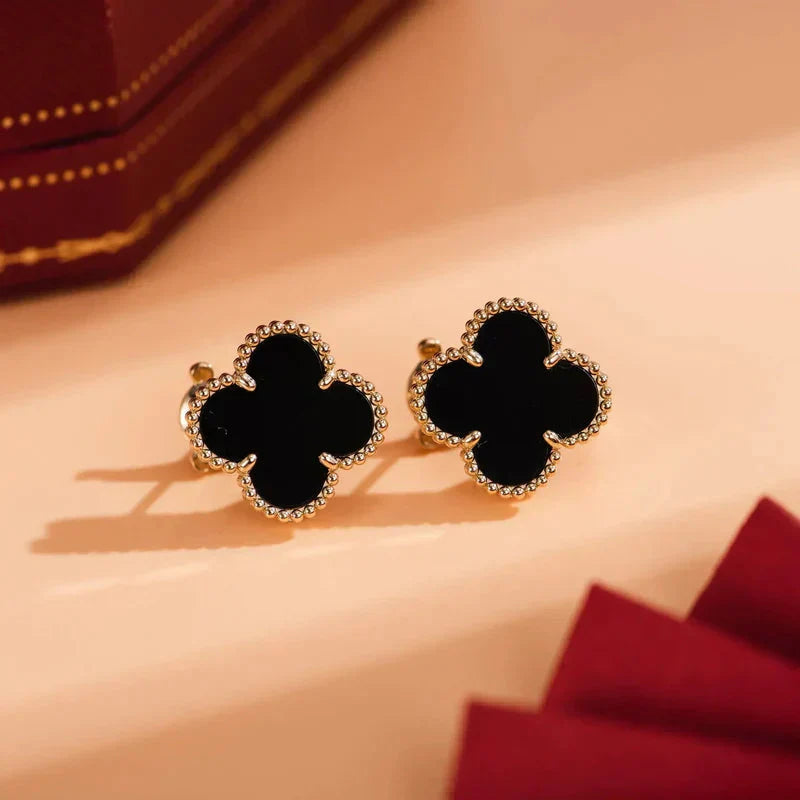 [Lumi Jewellery]CLOVER MEDIUM 1 MOTIFS  ONYX STUD EARRINGS