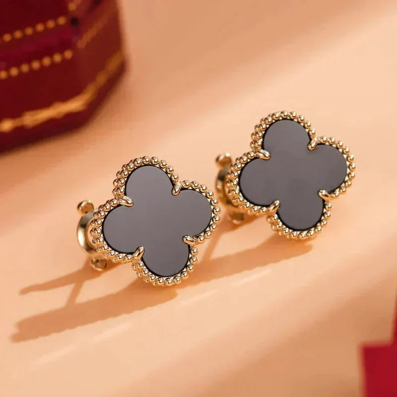 [Lumi Jewellery]CLOVER MEDIUM 1 MOTIFS  ONYX STUD EARRINGS