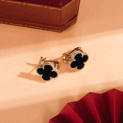 [Lumi Jewellery]CLOVER MEDIUM 1 MOTIFS  ONYX STUD EARRINGS