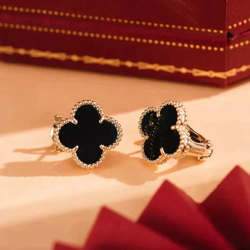 [Lumi Jewellery]CLOVER MEDIUM 1 MOTIFS  ONYX STUD EARRINGS