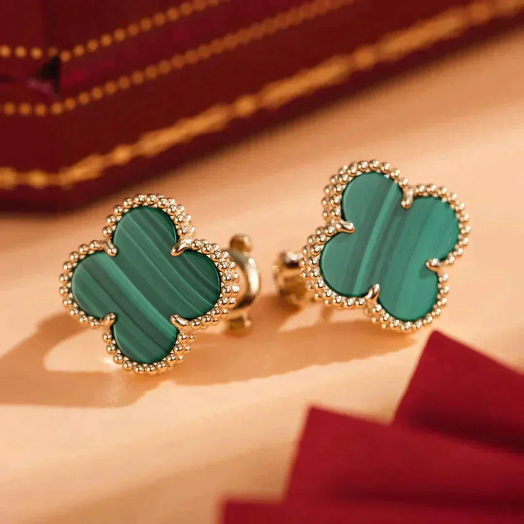 [Lumi Jewellery]CLOVER MEDIUM 1 MOTIFS MALACHITE  EARRINGS