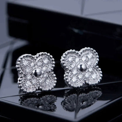[Lumi Jewellery]CLOVER 1 MOTIFS DIAMOND STUD EARRINGS SILVER