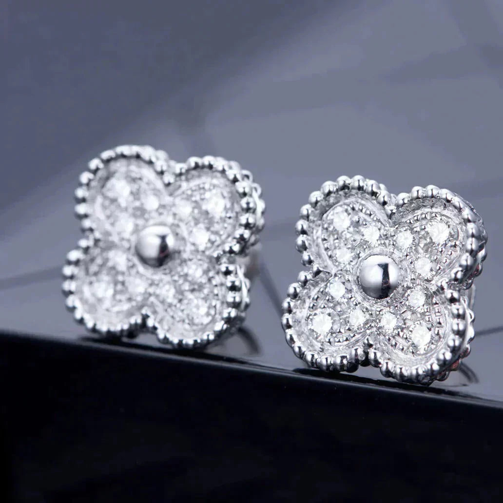 [Lumi Jewellery]CLOVER 1 MOTIFS DIAMOND STUD EARRINGS SILVER